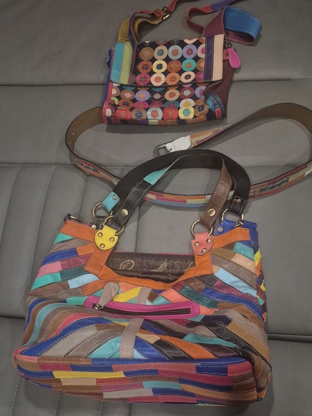 Ameri Leathee Multicolor Patchwork 2 Bags & Belt Set